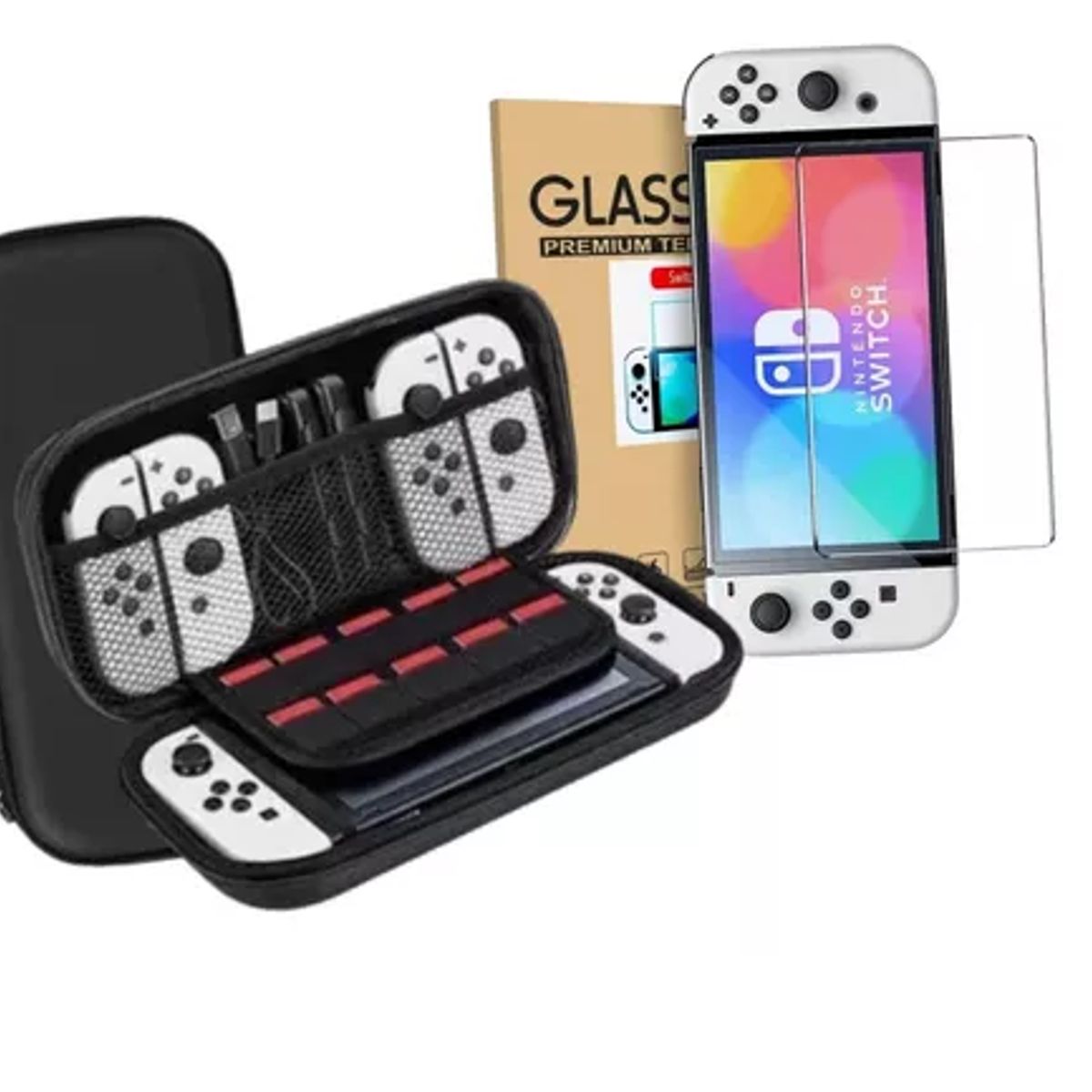 GENERICO - Estuche Protector Duro + Lamina Mica Nintendo Switch Oled H9