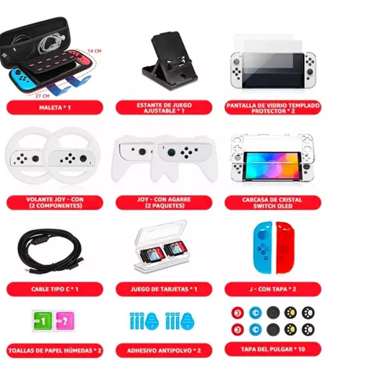 GENERICO - Estuche Protector Para Nintendo Switch Oled Pack 33 En 1