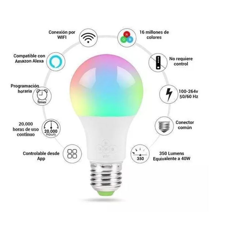 GENERICO - Ampolleta Led Smart Bright A60 10w E-27 Megabright Color De La Luz Rgb