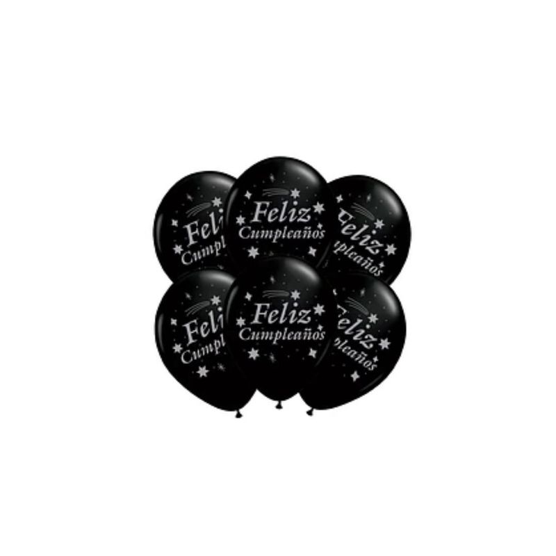 GENERICO - Set Globos Latex Feliz Cumpleaños Con Letras Plateadas 6pcs