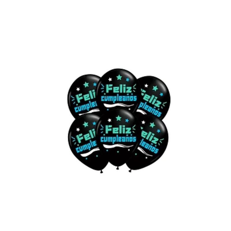 GENERICO - Set Globos Latex Feliz Cumpleaños Con Letras Celeste 6pcs