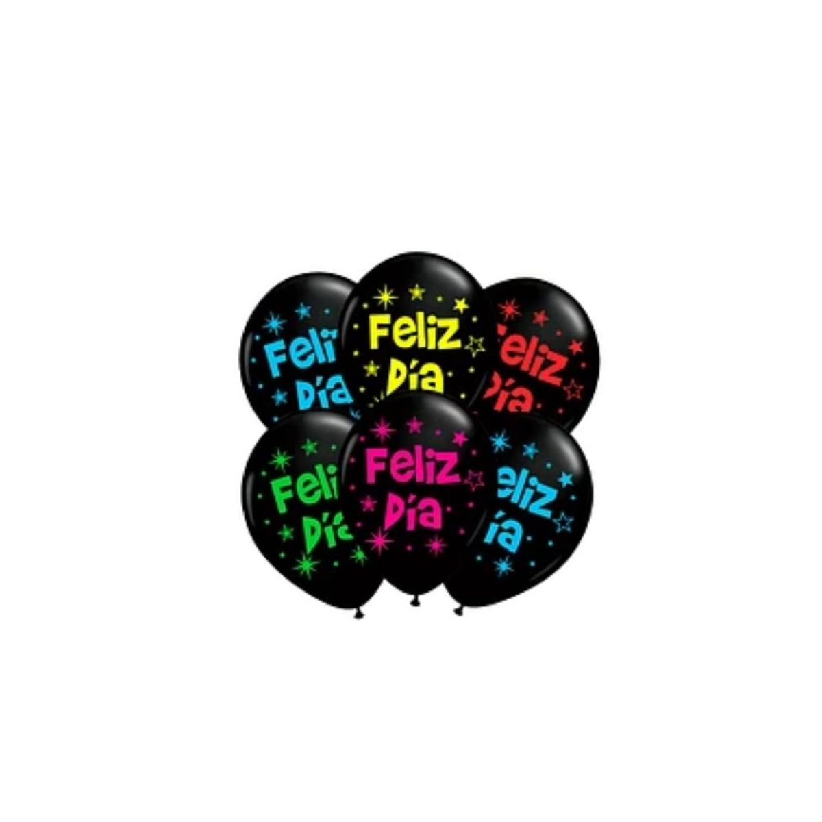 GENERICO - Set De Globos Latex Negro Feliz Dia Letras Fluor 6pcs