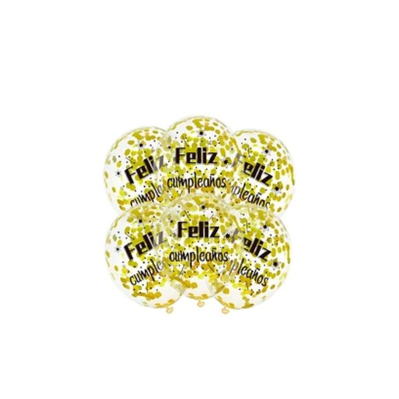 GENERICO - Set De Globos Látex Transparente Cumpleaños Confeti 6pcs