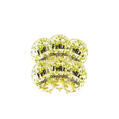 GENERICO - Set De Globos Látex Transparente Cumpleaños Confeti 6pcs