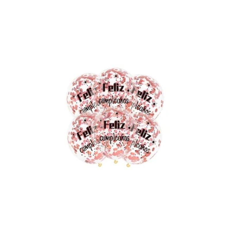 GENERICO - Set Globos Látex Transparente Feliz Cumpleaños Confeti 6pcs