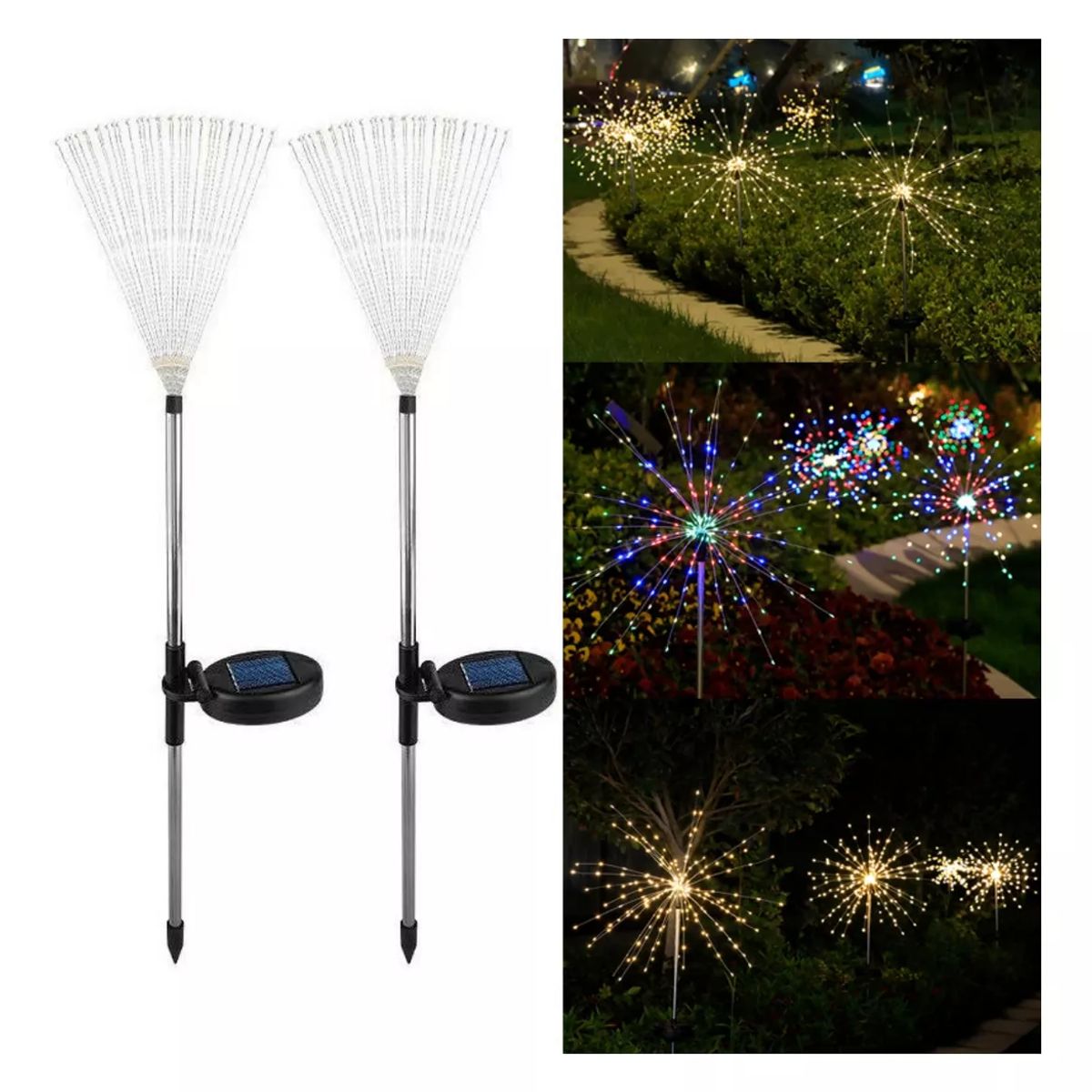 SUPERCENTER - Pack X2 Luces Solares Micro Led Fuego Artificial Navidad coloreado