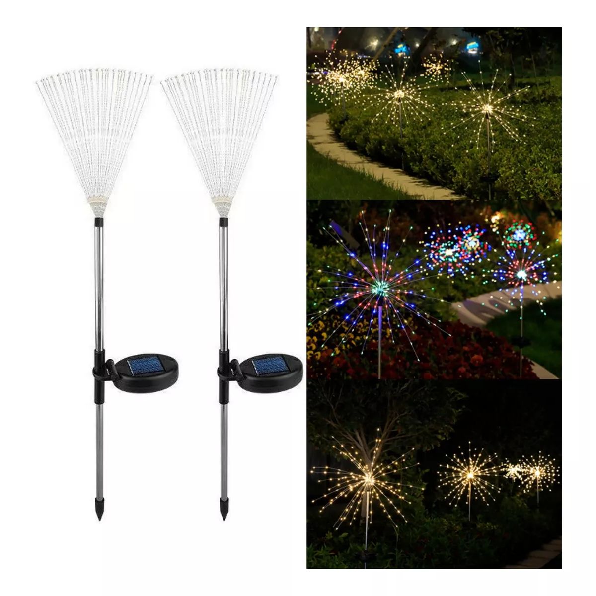 SUPERCENTER - Pack X2 Luces Solares Micro Led Fuego Artificial Navidad coloreado
