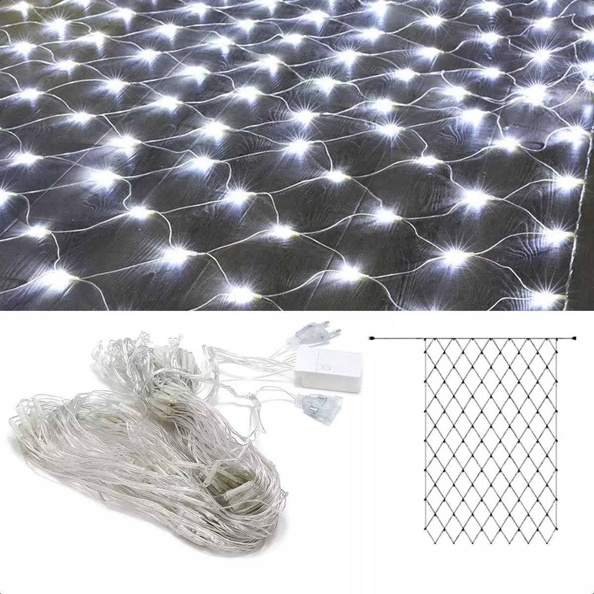 SUPERCENTER - Luces Malla 144 Led 2mx2m Cascada Luz Navidad Decoración Blanco