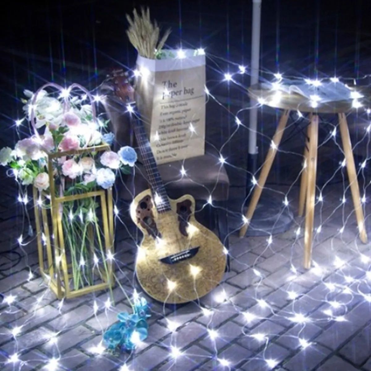 SUPERCENTER - Luces Malla 144 Led 2mx2m Cascada Luz Navidad Decoración Blanco