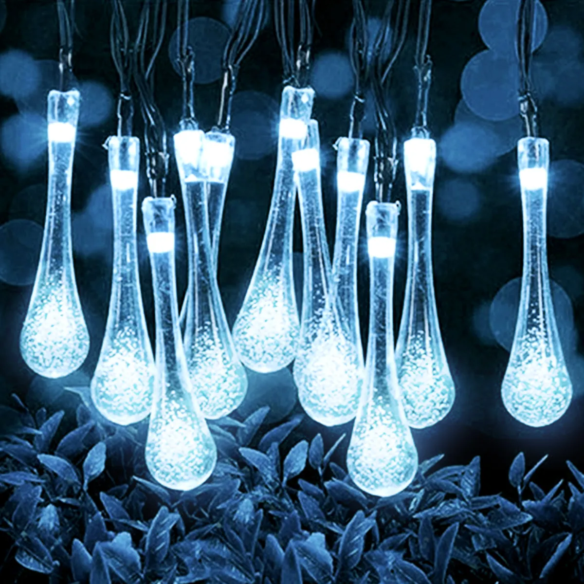 SUPERCENTER - Guirnalda Luces Solar Gotas De Agua Luces Decoracion Navidad Blanco