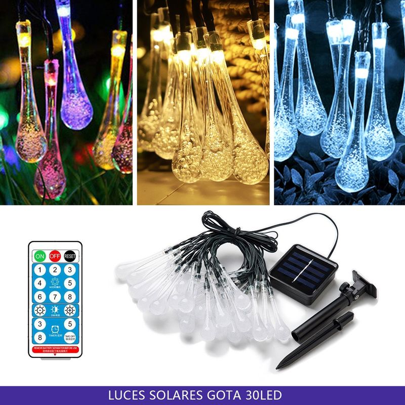 SUPERCENTER - Guirnalda Luces Solar Gotas De Agua Luces Decoracion Navidad Blanco