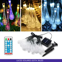 SUPERCENTER - Guirnalda Luces Solar Gotas De Agua Luces Decoracion Navidad Blanco