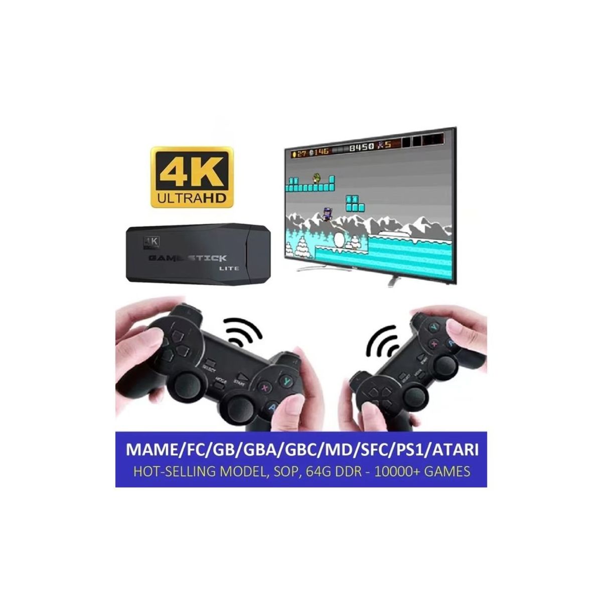 GENERICO - Consola Retro de Videojuegos 64GB 20000 Juegos+Controles Inalámbricos