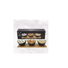 GENERICO - Set De 3 Bowl Cerámica+ Bandeja Bambú Wayu Picoteo Aperitivo