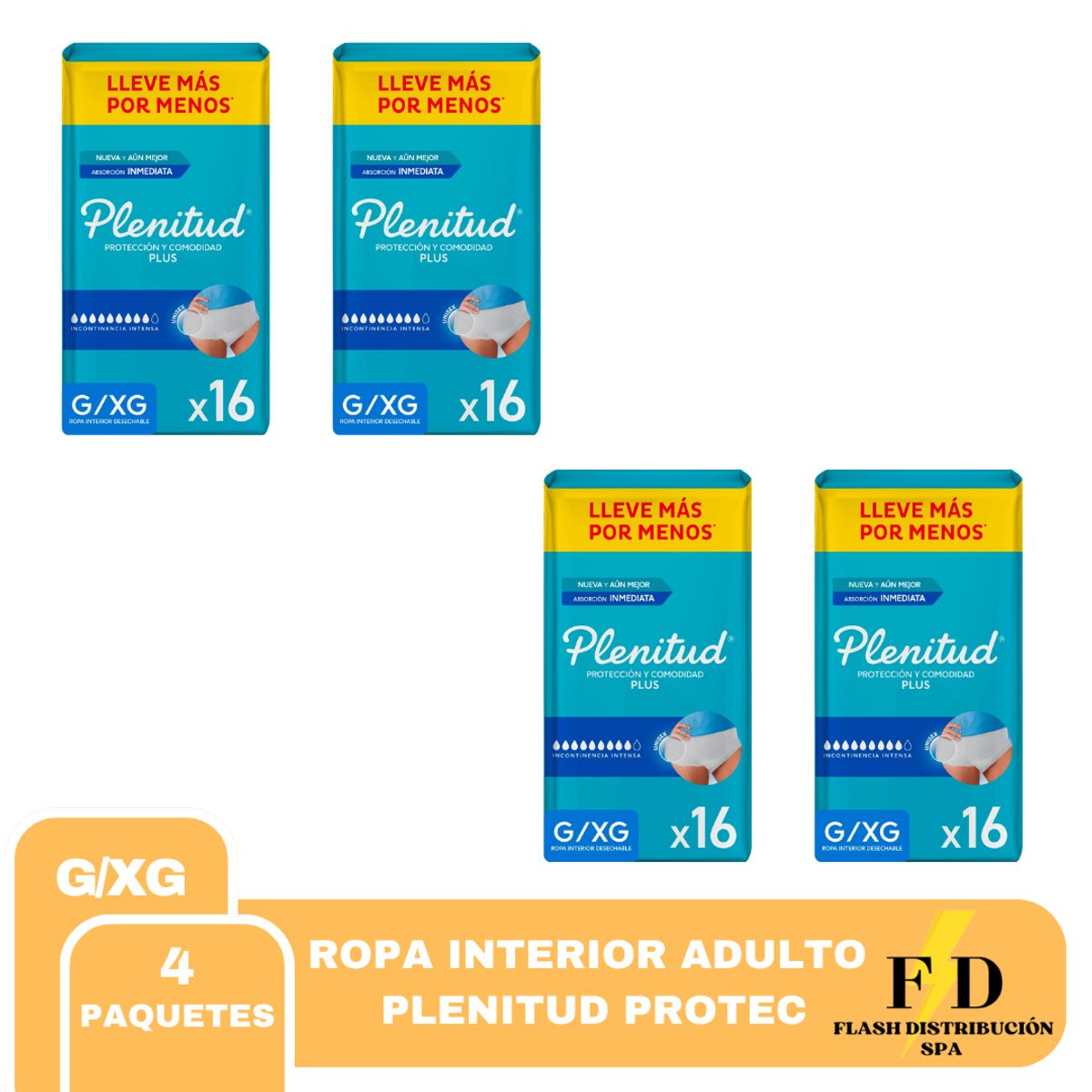 PLENITUD - ROPA INTERIOR ADULTO PLENITUD PROTECT G/XG 4PQTS X 16