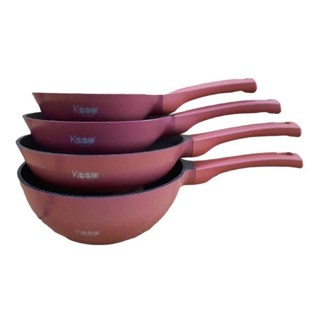 GENERICO - Pack 3 Sartenes Rosa + Wok Antiadherente