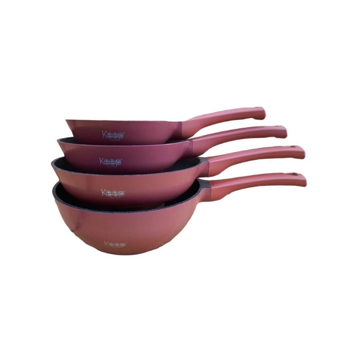 GENERICO - Pack 3 Sartenes Rosa + Wok Antiadherente