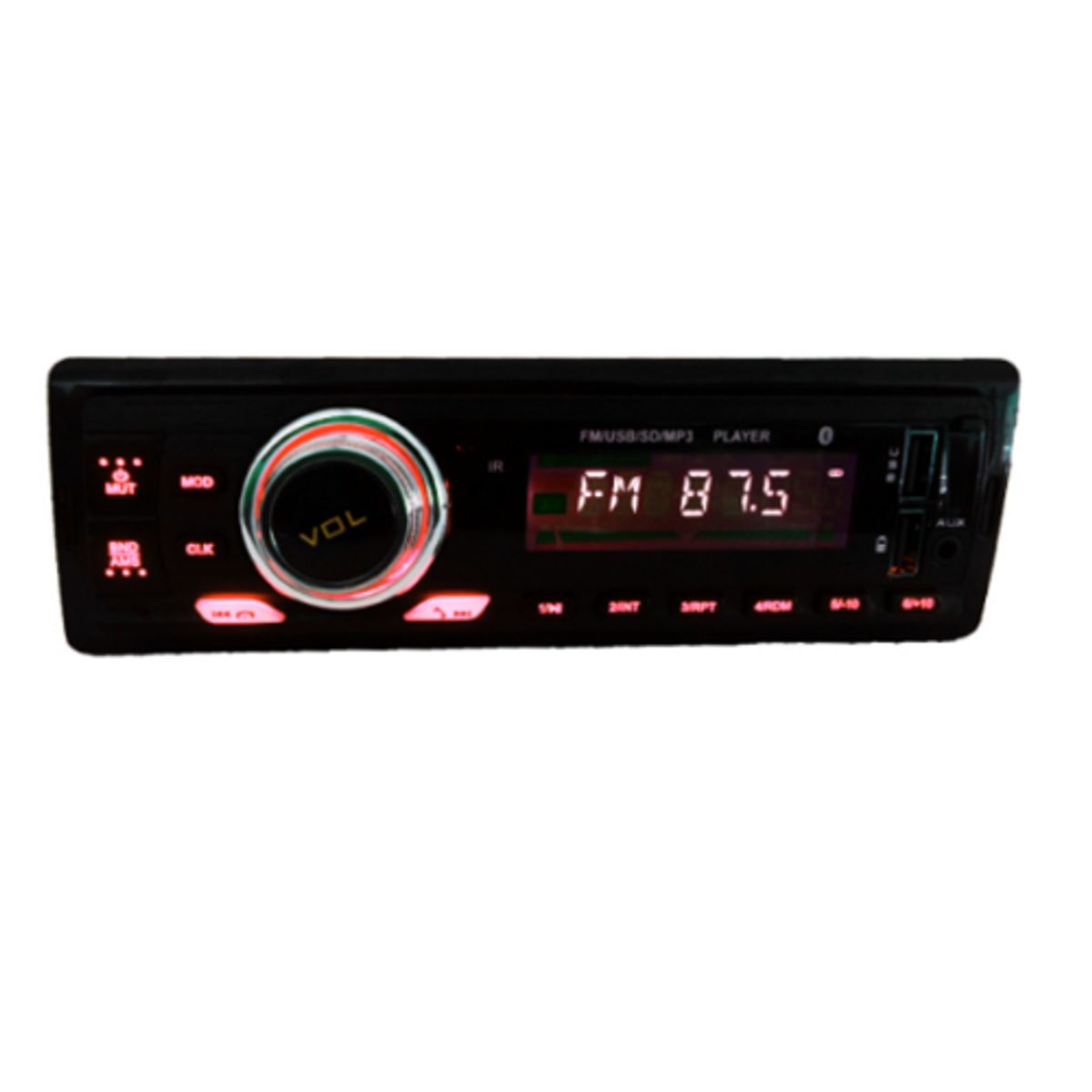 GENERICO - Radio auto panel desmontable rojo USB Bluetooth AUX 55W