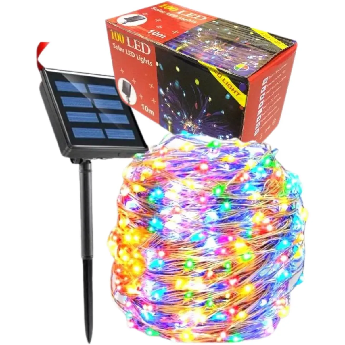 GENERICO - Set 3 Luz Hada Carga Solar 100 Led Luz Multi 10 Metros Navideño