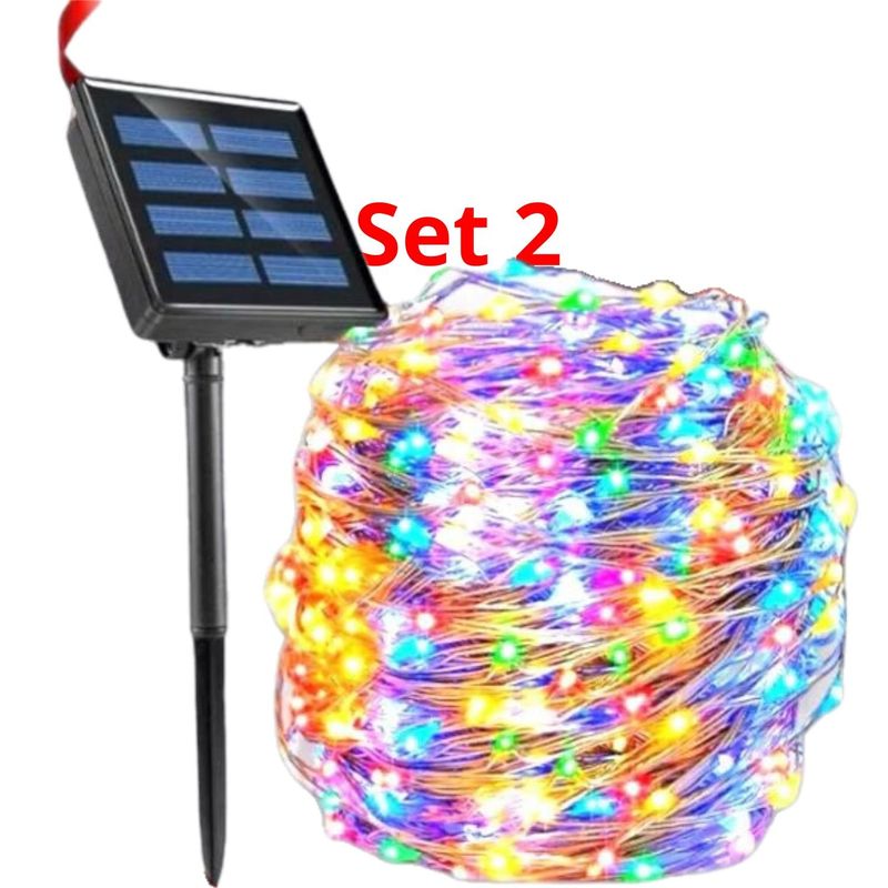 GENERICO - Set 2 Luz Hada Carga Solar 100 Led Luz Multicolor 10 Metros Navideño