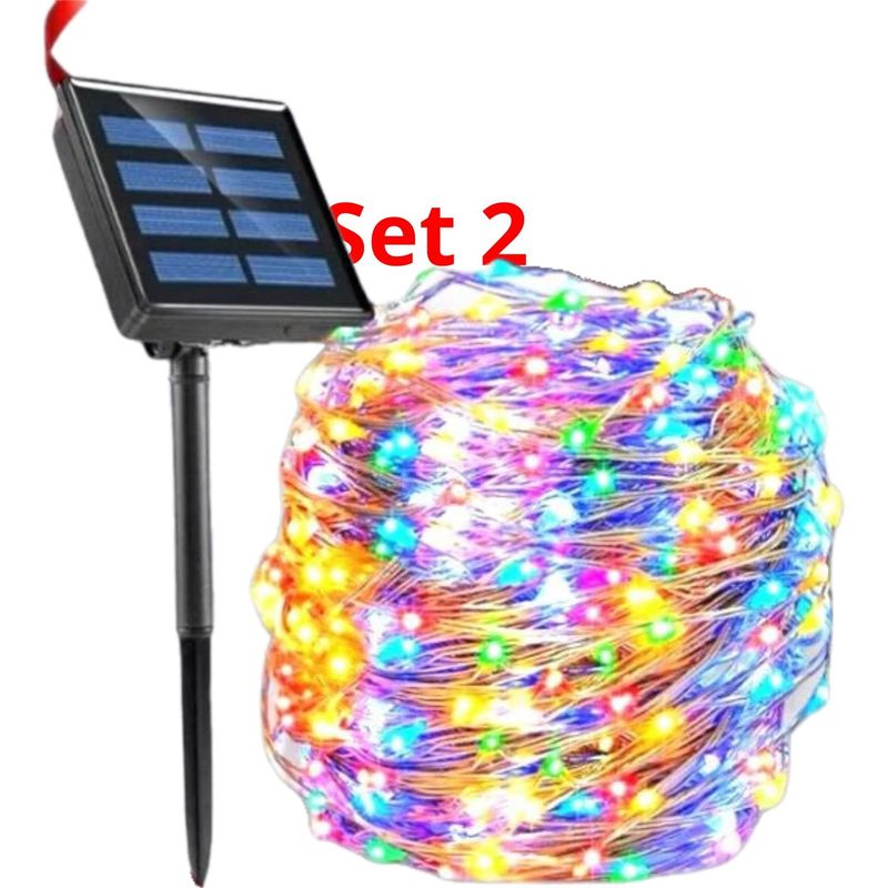 GENERICO - Set 2 Luz Hada Carga Solar 200 Led Luz Multicolor 20 Metros Navideño