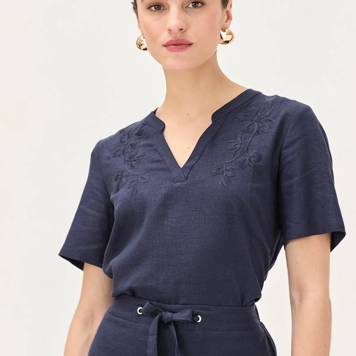 MA GRIFFE - Blusa Manga Corta Azul Marino Mujer Magriffe