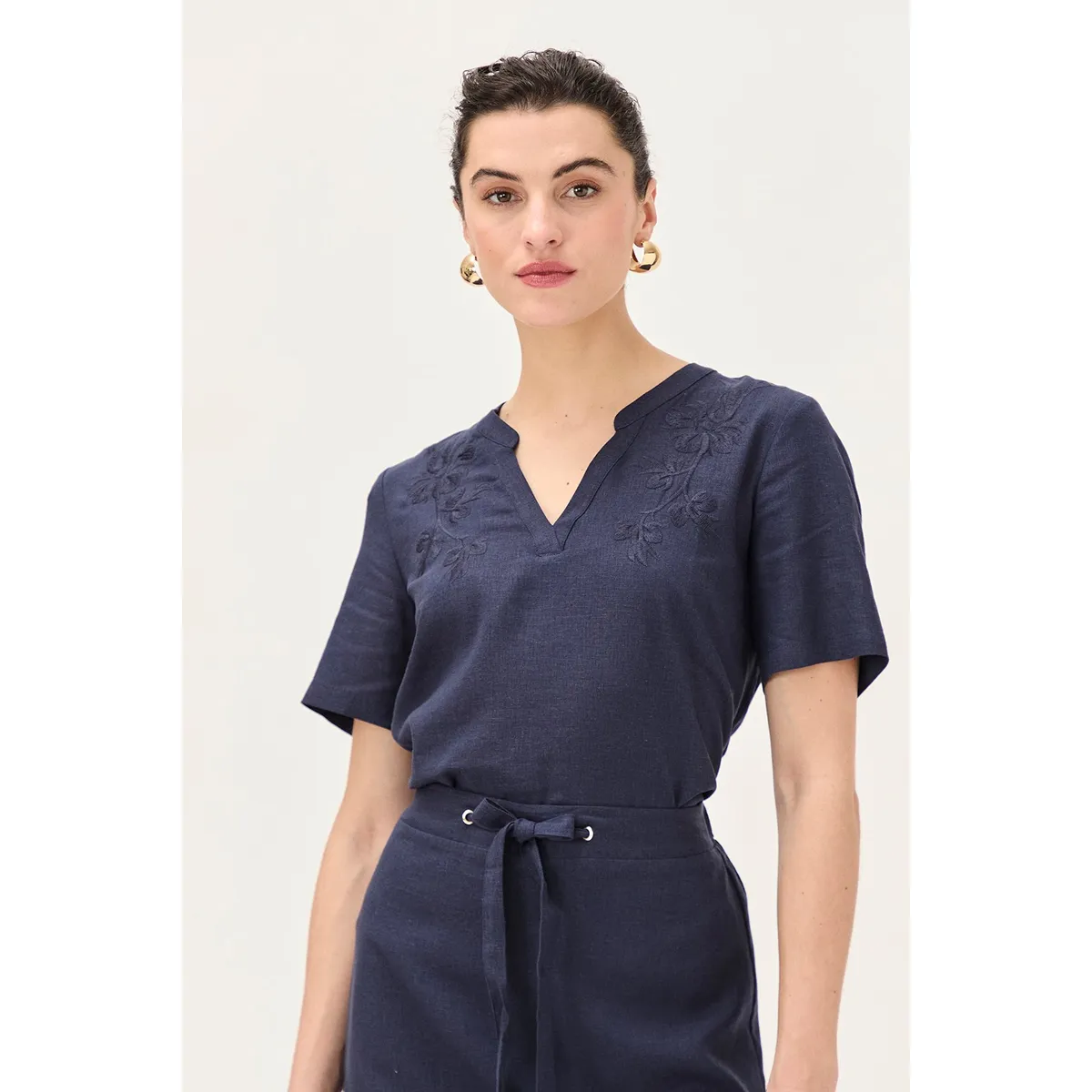 MA GRIFFE - Blusa Manga Corta Azul Marino Mujer Magriffe