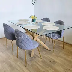 CORI CORI - Comedor Madrid Vidrio 140x80cm + 4 Sillas Bread Gold Grises