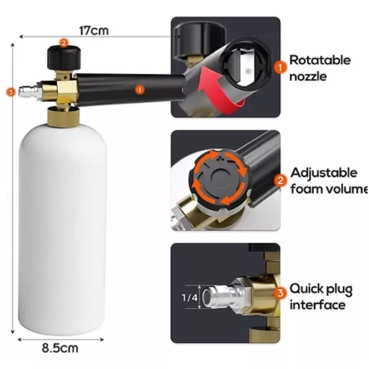 GENERICO - Boquilla De Espuma Snow Foam Acople Rapido De ¼ Universal
