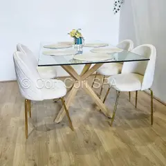 CORI CORI - Juego Comedor Madrid Vidrio 140x80cm + 4 Sillas Bread Gold Beige