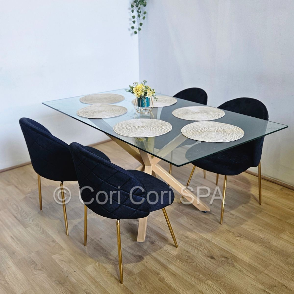 CORI CORI - Juego de Comedor Madrid 140x80cm + 4 Sillas Bread Gold Negro