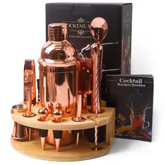 TOLVA - Set coctelera cobrizado 11 piezas con rack madera