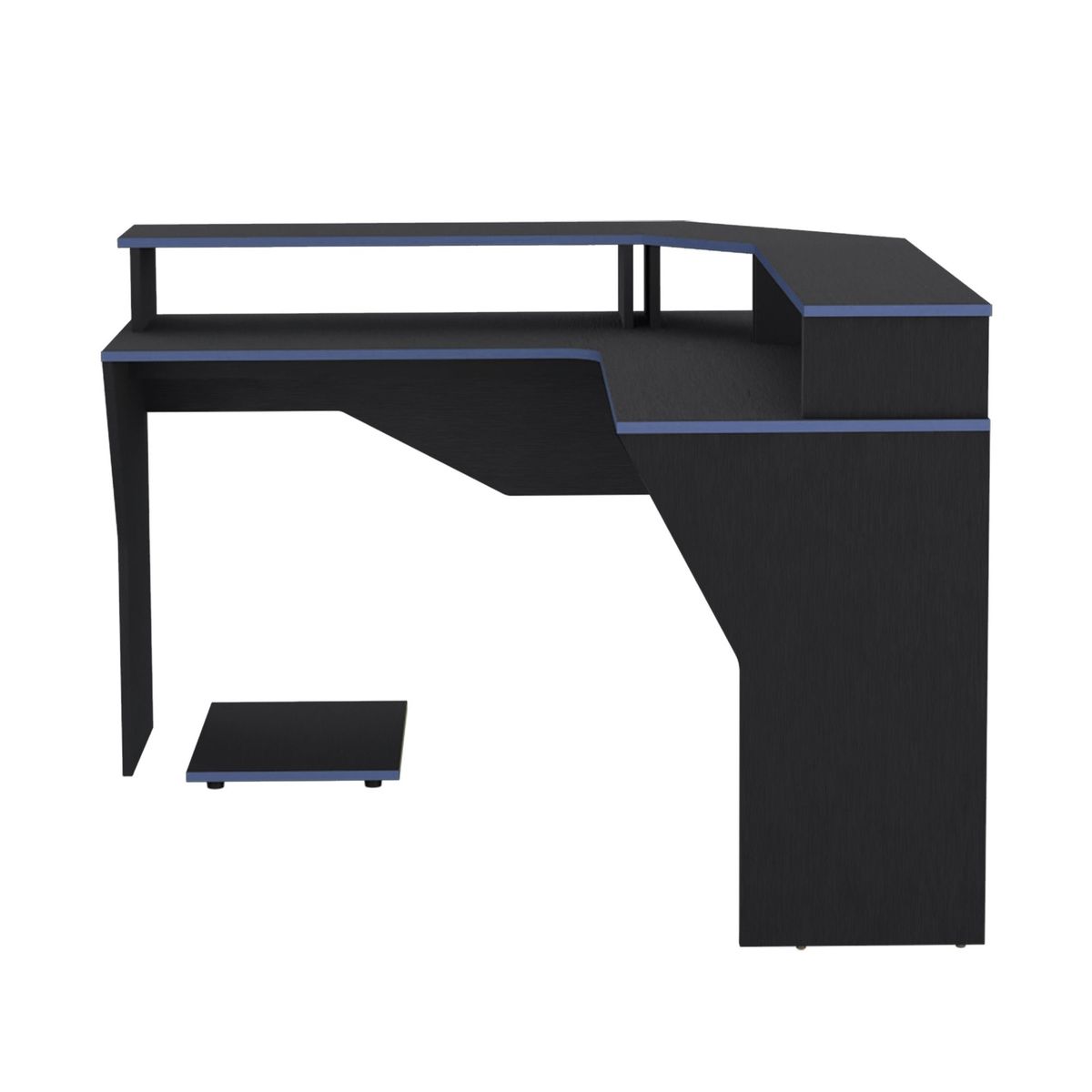 FMFURNITURE - Escritorio Gamer - Negro y Azul 88.5x127.9x127.9 cm