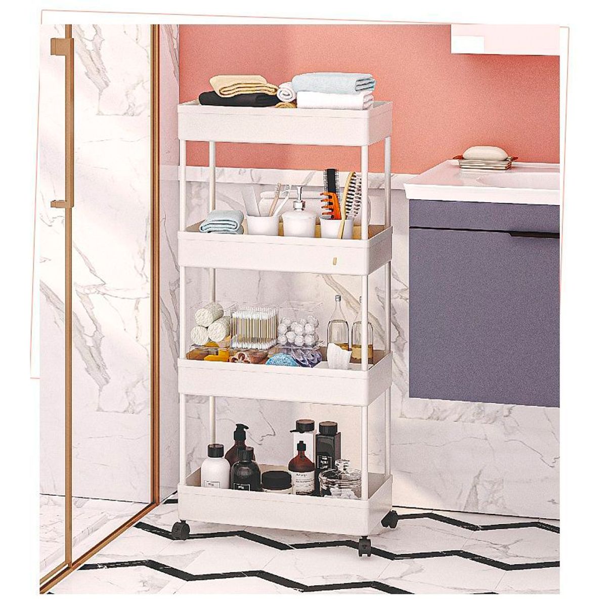 IRM - Estante Organizador de Baño 4 niveles Blanco.