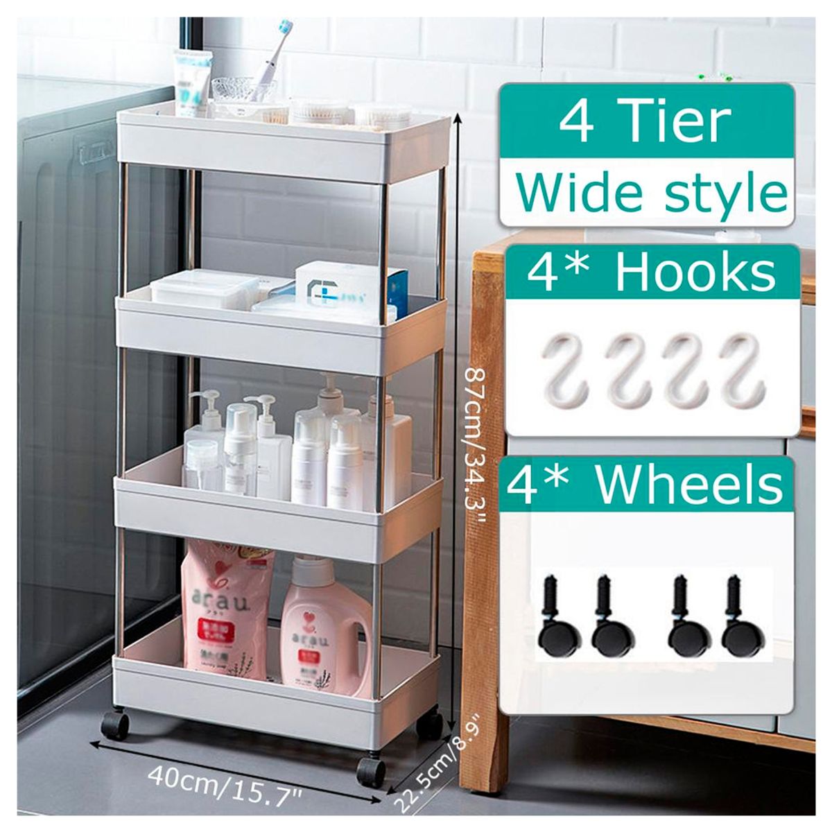 IRM - Estante Organizador de Baño 4 niveles Blanco.