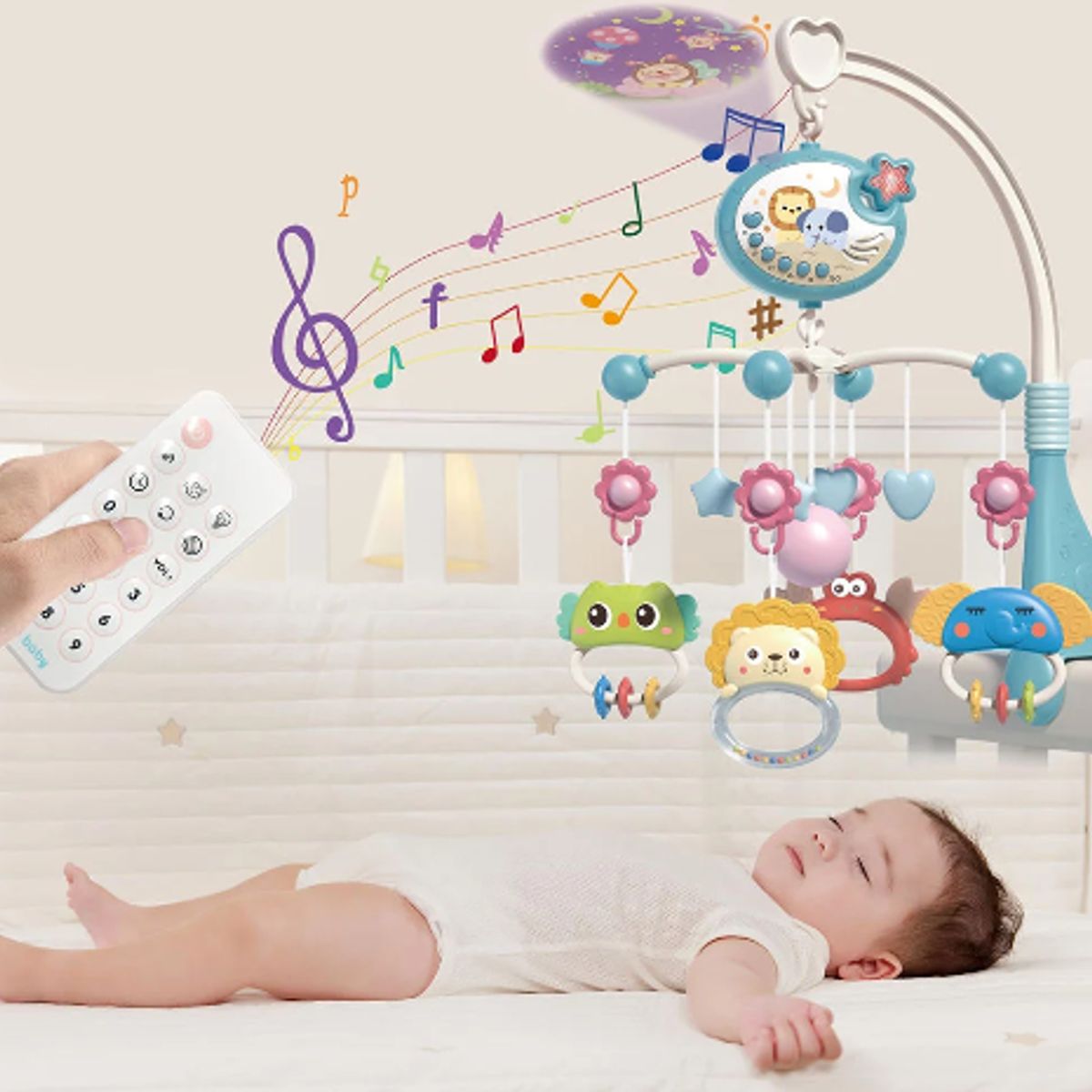 GENERICO - MOVIL BEBE MUSICAL PROYECTOR CUNAS Y COCHE 360 GRADOS ROSADO