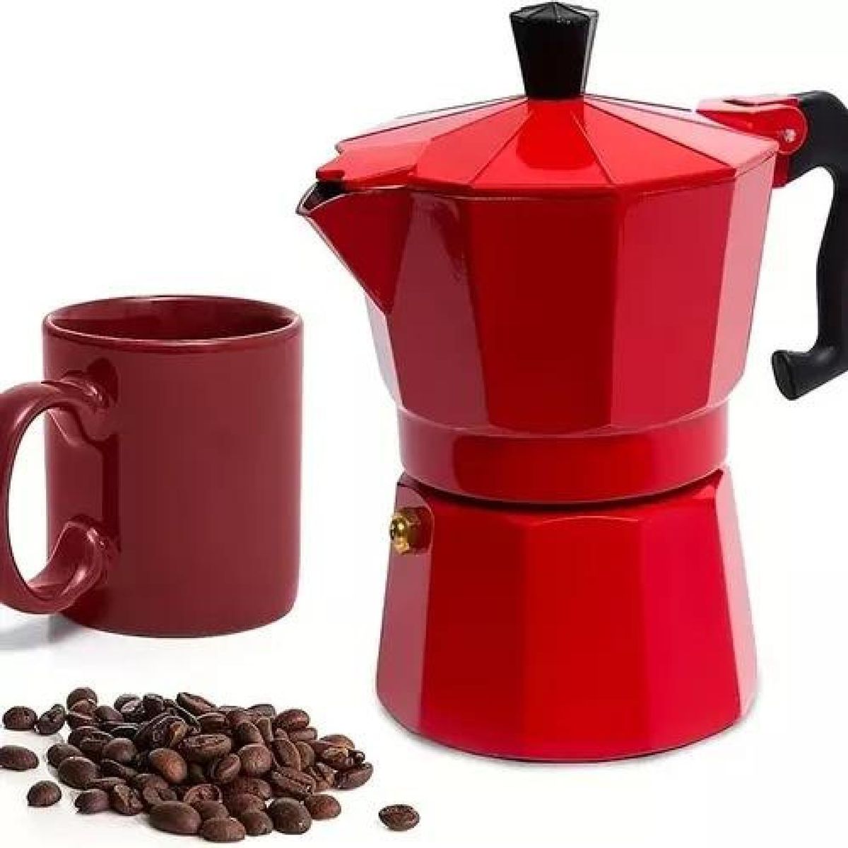 GENERICO - Cafetera italiana de 6 tazas de aluminio café desayuno rojo