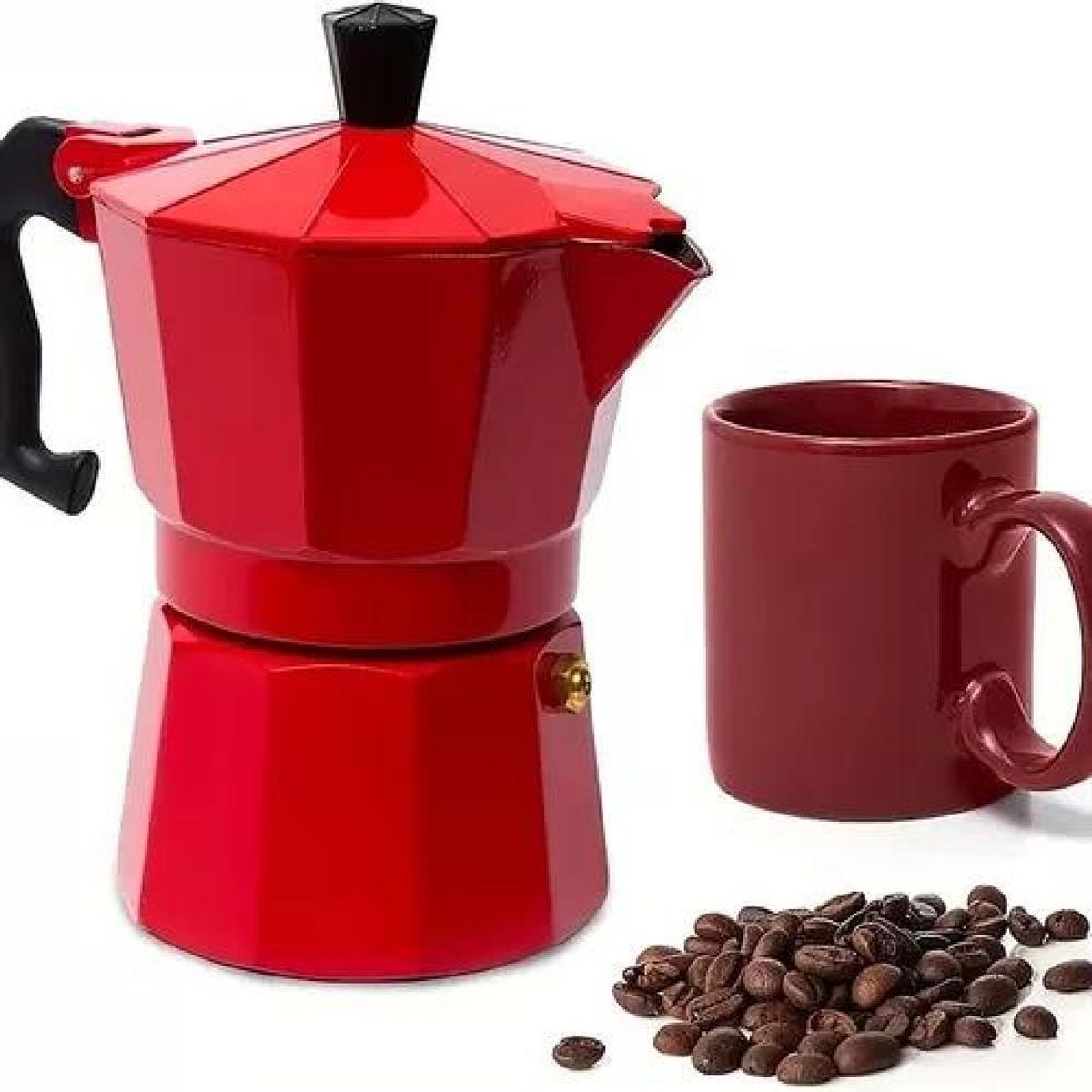 GENERICO - Cafetera italiana de 6 tazas de aluminio café desayuno rojo