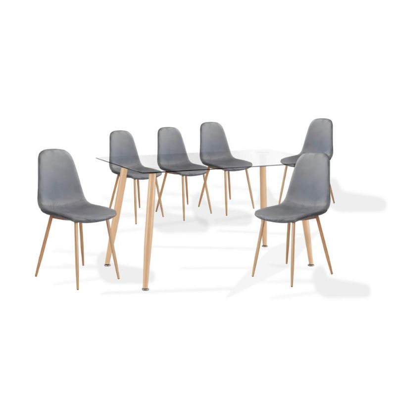 KLIK - Comedor mesa de vidrio 120x80 + 6 Sillas Spoon terciopelo gr