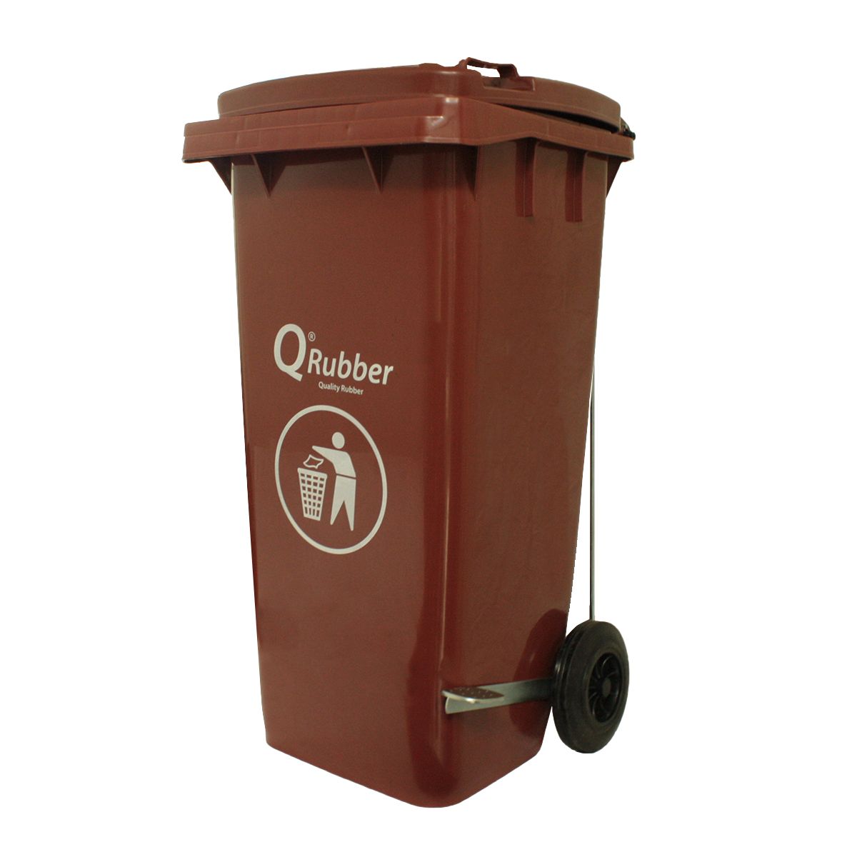QRUBBER - Basurero Contenedor Basura 120 lts. con pedal café QRubber