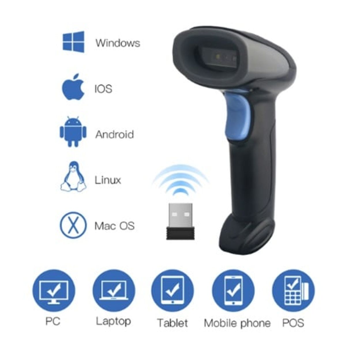 GENERICO - Lector codigo barras QR y PDF417 Inalámbrico 1D y 2D