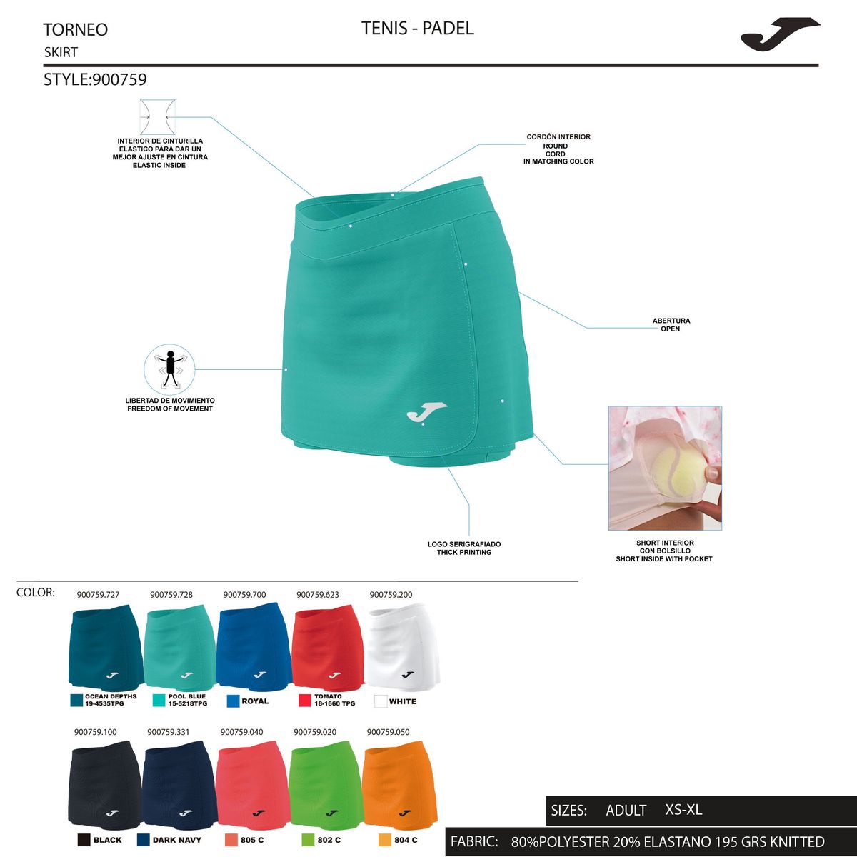 JOMA - Falda Open II Padel o Tenis JOMA Verde Fluor