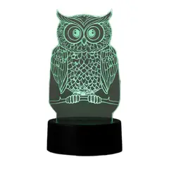 GENERICO - Lampara ilusión 3D Buho De 7 Colores