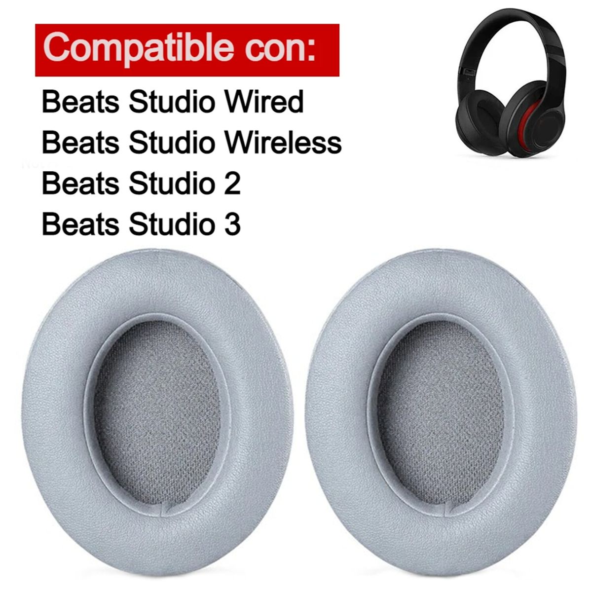 GENERICO - Almohadillas Para Audífonos Beats Studio 2 & 3 Wireless - Gris Claro