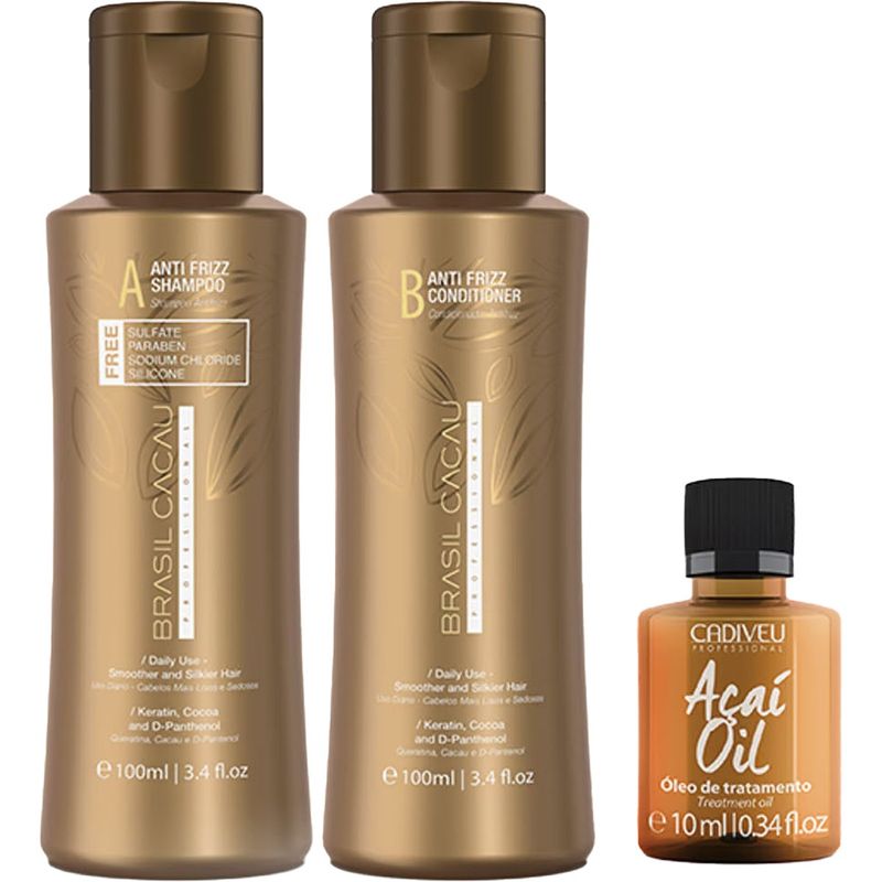 BRASIL CACAU - Brasil Cacau Shampoo Anti-Frizz Acondicionador Anti-Frizz y Aceite Capilar  KIT TRAVEL