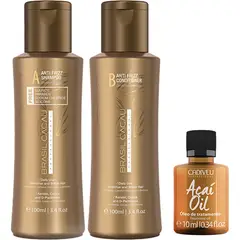 BRASIL CACAU - Shampoo Anti-Frizz Acondicionador Anti-Frizz y Aceite Capilar KIT TRAVEL