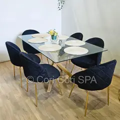 CORI CORI - Comedor Madrid Vidrio 140x80cm + 6 Sillas Bread Gold.