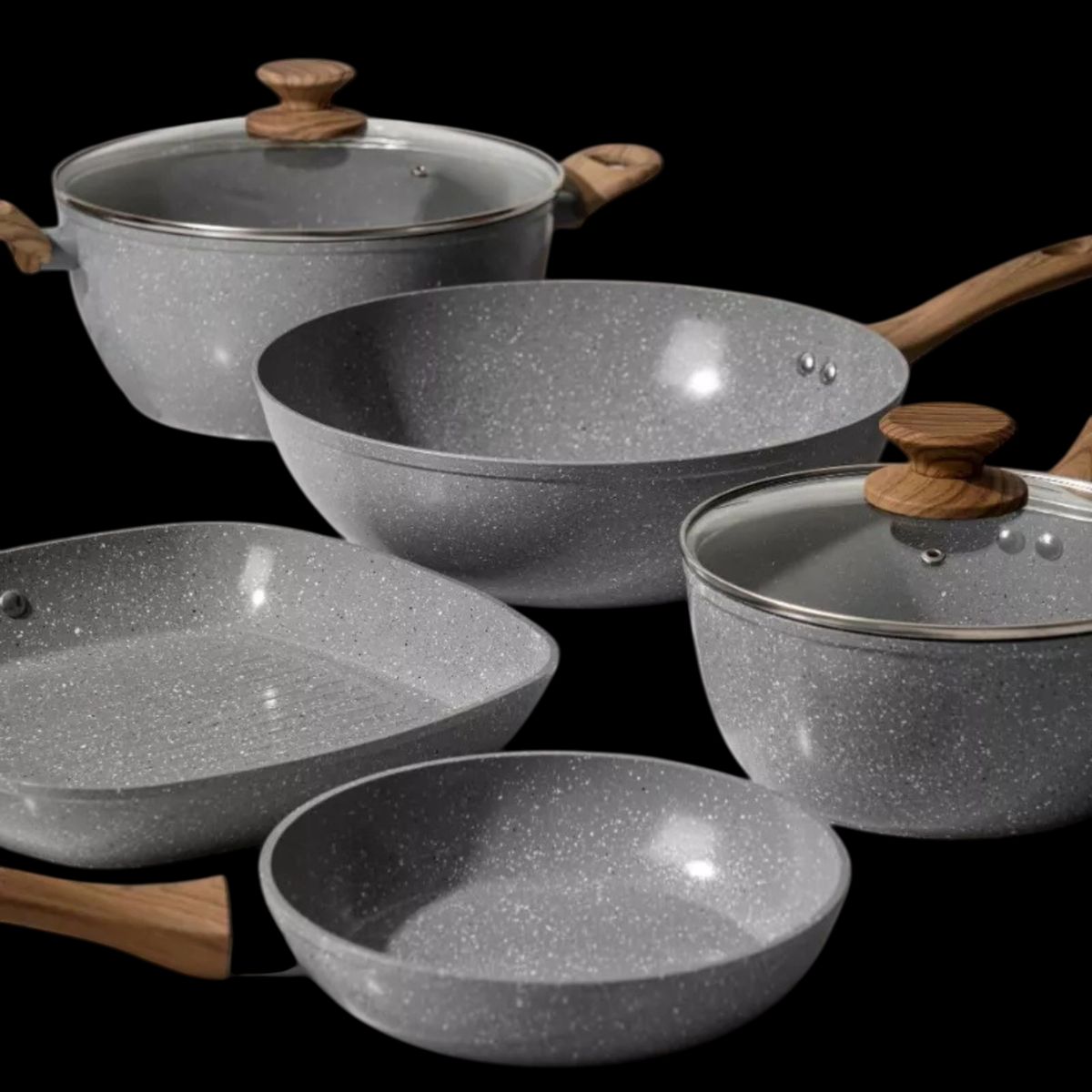 GENERICO - Bateria De Cocina 7 Piezas Antiadherente Ceramica Marmolada