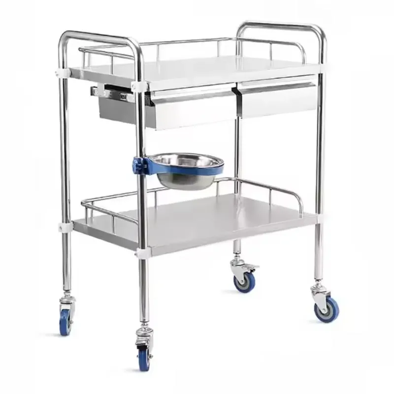 GLOMED - Carro Curación Clinico Dos Cajones Acero Inox. Premium
