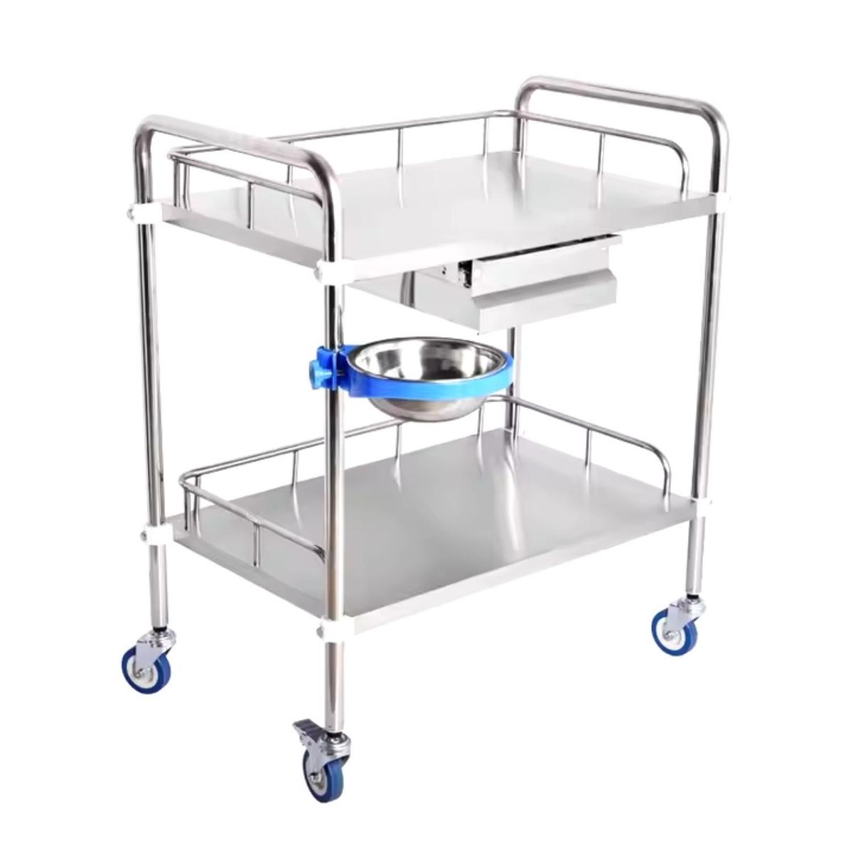 GLOMED - Carro Curación Clínico Un Cajon Acero Inox. Premium